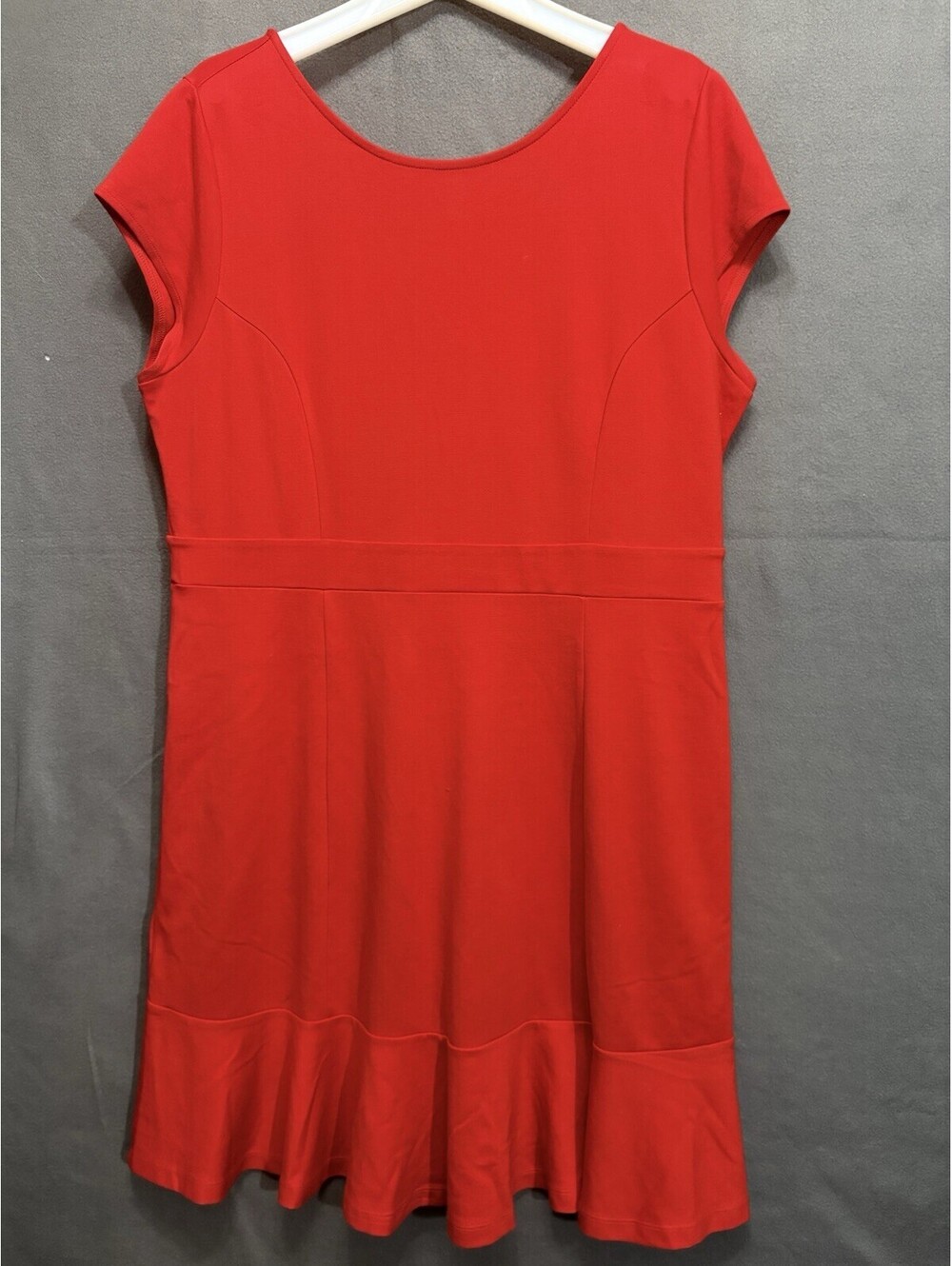 LOFT Size 16 Red Fit & Flare Midi Dress Short Sleeve